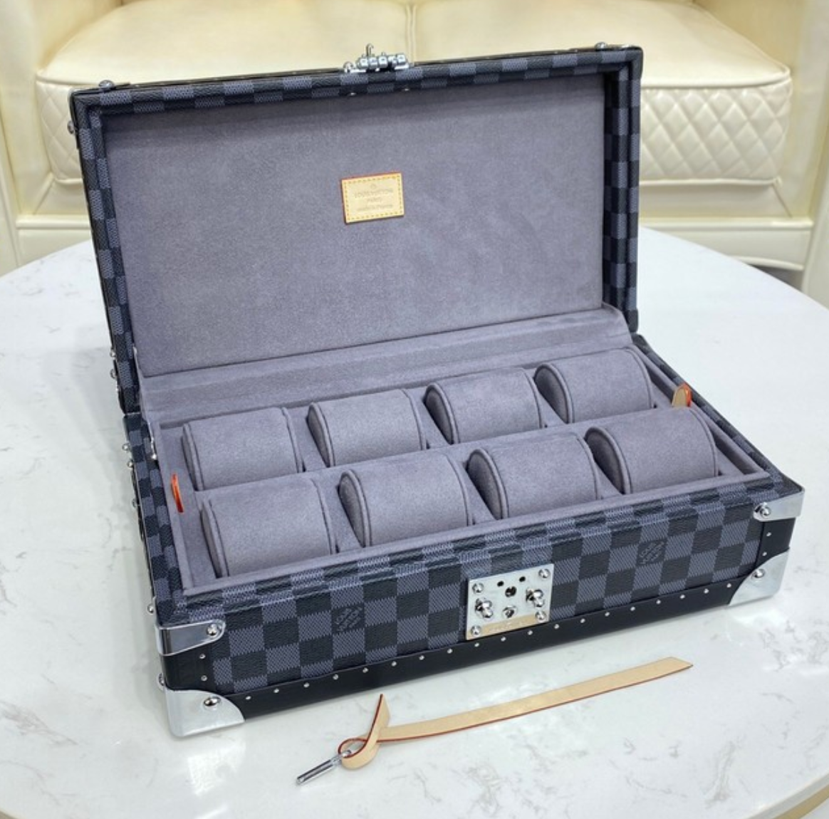 Replica Louis Vuitton Damier Graphite canvas 8 WATCH CASE BOX M47641 blue - IP Empire Replica Watches