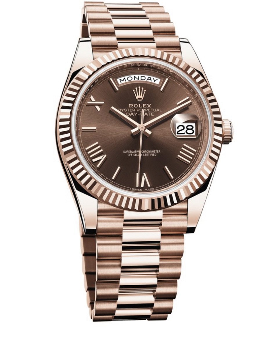 Best Swiss Clone Replica Rolex Day-Date 40 Everose gold Chocolate Dial Watch m228235-0002 - Replica Swiss Clones Watches
